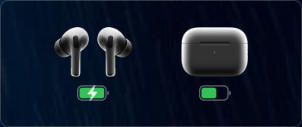 The WinPods widget showing battery percentages for the left AirPod, right AirPod and charging case